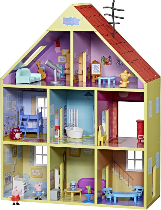 Wooden Deluxe Playhouse, 8 Rooms, Includes 2 Fun Figures and 29 Accessories, Made of Responsibly Sourced Wood, for Ages 3 and up (Amazon Exclusive)