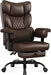 Big and Tall Office Chair with Footrest, High Back Executive Desk Chair with Adjustable Lift Armrest, 155°Recline, Lumbar Support Pillow, Faux Leather Gaming Chairs for Home or Office Brown