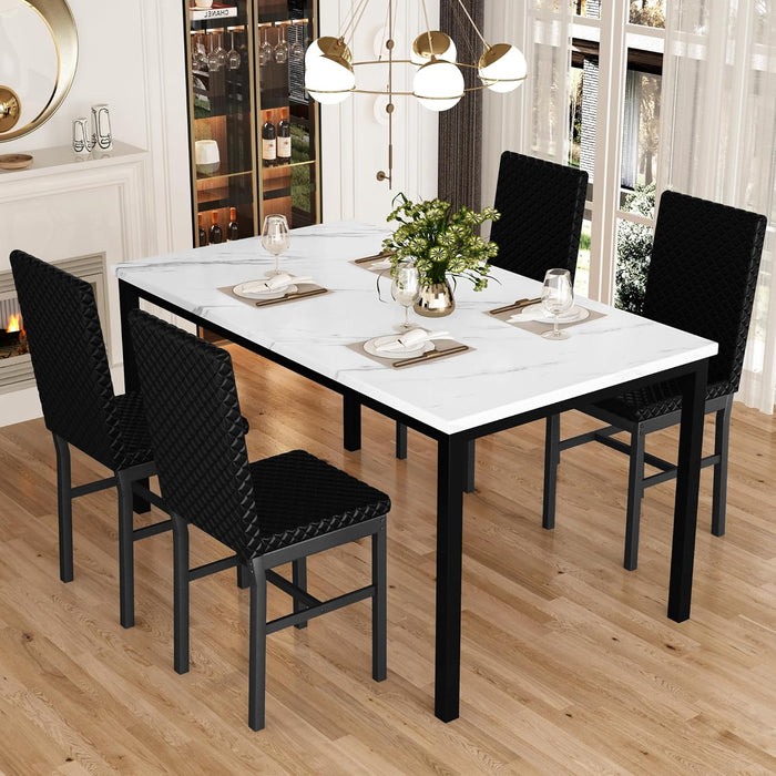 Extravagant Faux Marble Dining Table Set WhiteBlack
