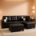 Sectional Sofa Faux Leather Modern L Shaped Couch Set 103.5”Wide Including Chaise and 3 Seating Sofa with Storage Ottoman for Living Room Furniture (Right Hand Facing, B-Black)