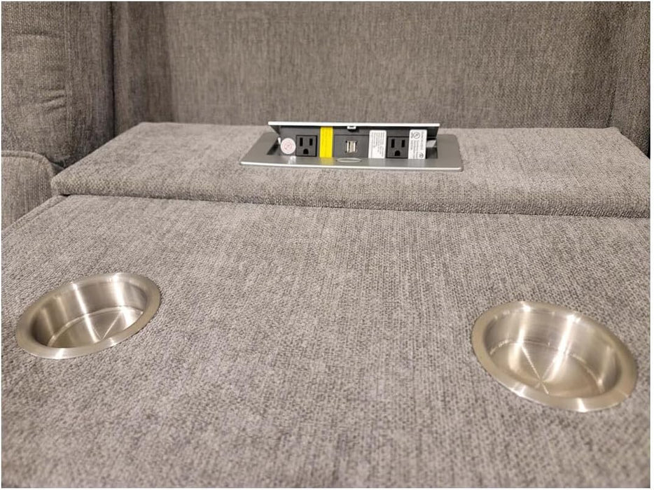 Anthony 114" W Light Gray Chenille Fabric Power Reclining Sectional Sofa with Storage Console and USB Ports – Oversized Modular Recliner Sofa with Cup Holders