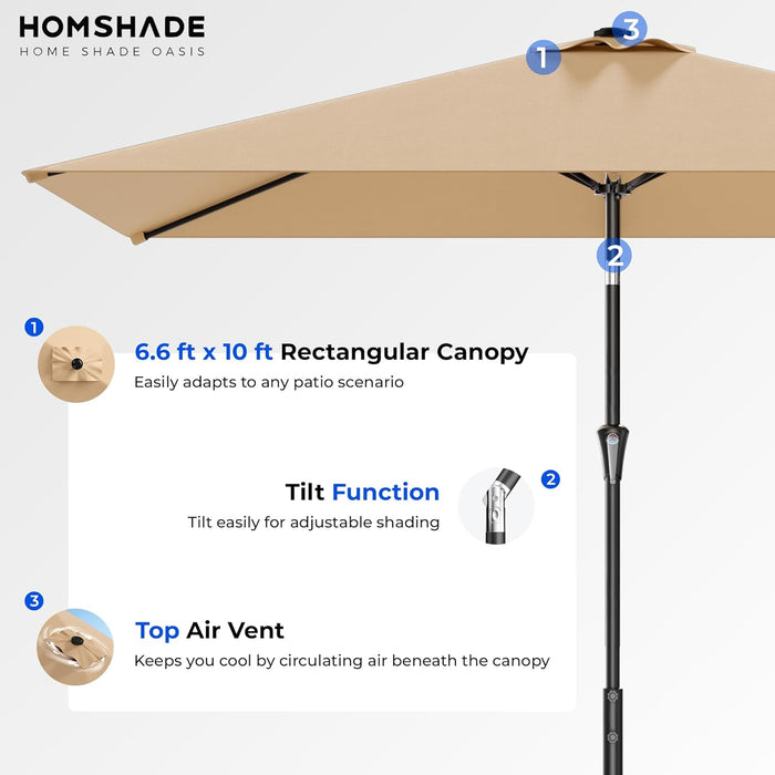 6.6 X 10 Ft Rectangular Patio Umbrella Rectangle Umbrella Outdoor Patio, Large Outdoor Umbrellas for Patio Table with Tilting and Sun UV Protection for Pool, Deck, Market, Backyard