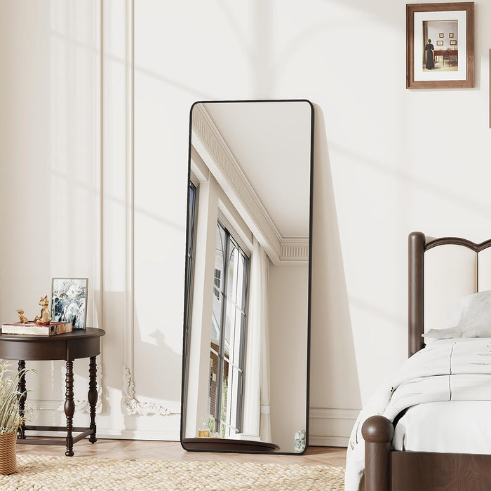 57"X21" Rectangle Full Length Mirror, Black Aluminum Frame Floor Mirror with Stand, HD Shatterproof Glass & Rust-Proof Body Mirror for Bedroom, Living Room, Bathroom, Entryway