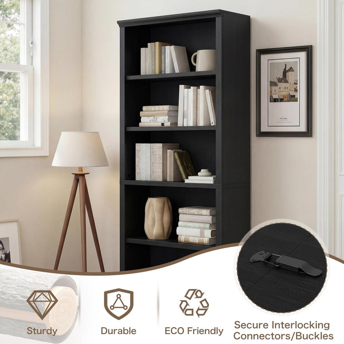 5-Tier Standard Bookshelf, Adjustable Shelves, 72.5"
