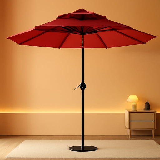 10Ft Patio Umbrella, 3 Tier Outdoor Market Table Umbrellas with 8 Fiberglass Ribs and Push Button Tilt, Windproof, Vented Canopy, UV Protection for Deck, Pool, Backyard, Red