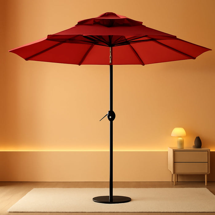 10Ft Patio Umbrella, 3 Tier Outdoor Market Table Umbrellas with 8 Fiberglass Ribs and Push Button Tilt, Windproof, Vented Canopy, UV Protection for Deck, Pool, Backyard, Red