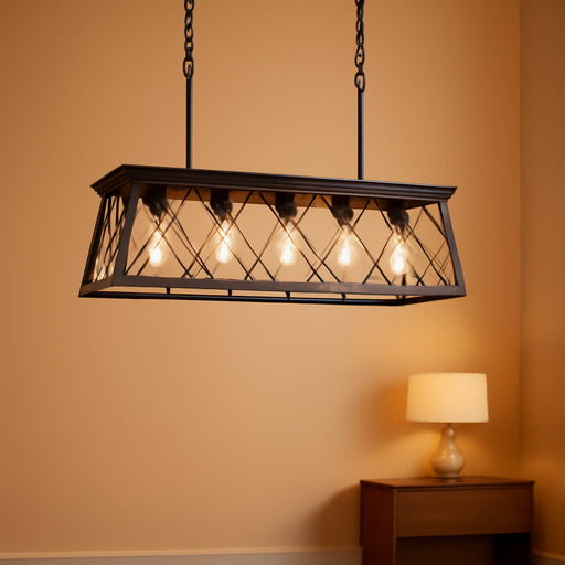 Farmhouse Rustic Chandelier Light Fixtures Bronze 5 Lights Linear Rectangular Chandelier Pendant Light Fixtures for Dining Room Kitchen Island Pool Bar Office Living Room Entryway UL Listed