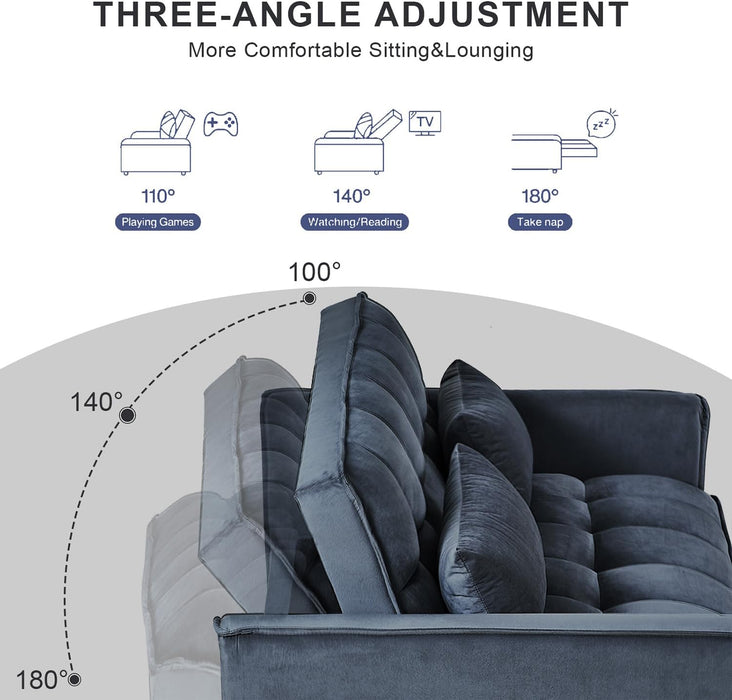 Black Velvet Convertible Sleeper Sofa Bed Luxurious