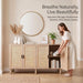 4 Door Sideboard Buffet Cabinet, Kitchen Storage Cabinet with Rattan Decorated Doors, Cupboard Console Table, Boho Accent Liquor Cabinet for Home Bar, 62.3X 15.7X 34.6 Inches, Natural