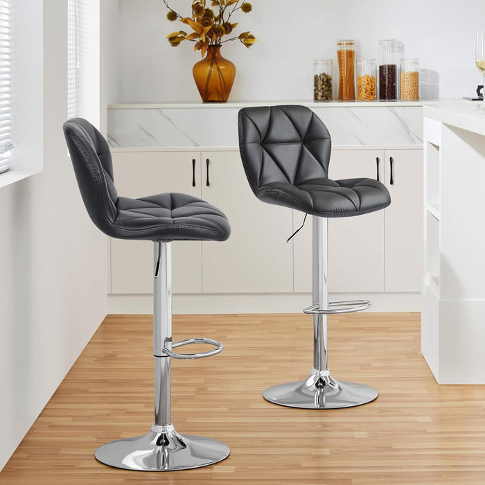Grey Bar Stools Set of 2, PU Leather Bar Chairs with Backrest, Height Adjustable Swivel Island Stools for Bar, Kitchen Counter, Grey