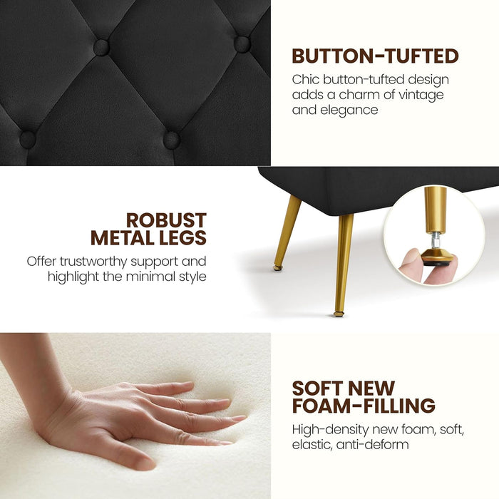 45" Black Ottomans, Velvet End of Bed Bench, Ottoman Foot Rest with Gold Legs for Living Room, Bedroom, Entryway, Black