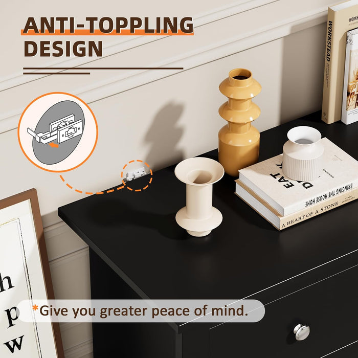 Black Five Drawer Dresser With PremiumSolidWoodFinish