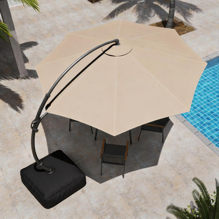Outdoor Patio Umbrella with Base Included, 12 FT Deluxe Curvy Cantilever Umbrella Heavy Duty Offset Hanging Umbrella with 360° Rotation for Market, Pool, Garden, Backyard, Deck (Beige)