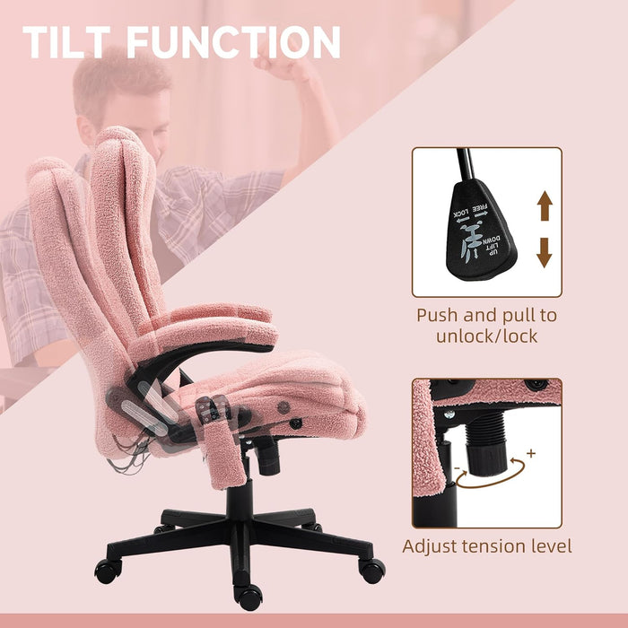 6 Point Vibrating Massage Office Chair with Heat, Velvet High Back Executive Office Chair with Reclining Backrest, Padded Armrests and Remote, Pink