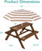 Kids Wooden Picnic Table, Outdoor Activity & Dining Table W/Adjustable Collapsible Umbrella, Built-In Seats - Walnut/Beige