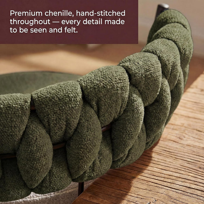 Bar Stools Set of 2 Upholstered Kitchen Counter Height Barstool Green | Chenille Fabric Foam Cushion with Woven Back, 28.8" High Comfy Modern & Farmhouse Swivel Breakfast Bar Islands Chairs, 300Lb