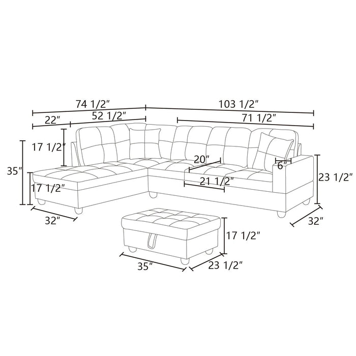 Flannel and PVC Living Room Furniture Sets Sectional Sofa Couch Sets, Modern L Shaped Sectional Sofa Set, Dark Brown(No Ottoman)