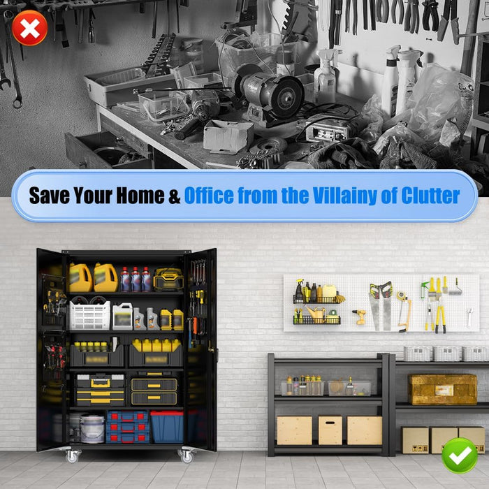Black Metal Garage Storage Cabinet Pegboard Lockable