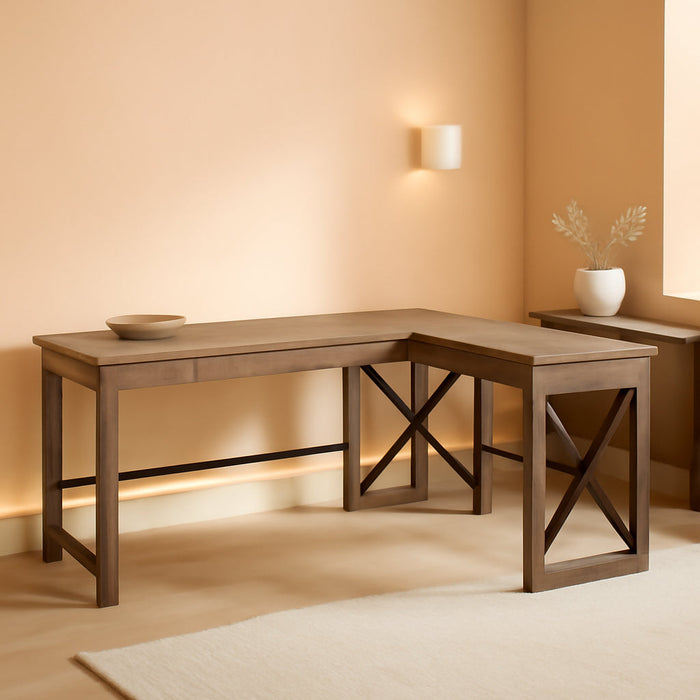 LYS L-Shaped Industrial Desk - Gray Oak Top - 29.50" Height X 67" Width X 52.13" Depth