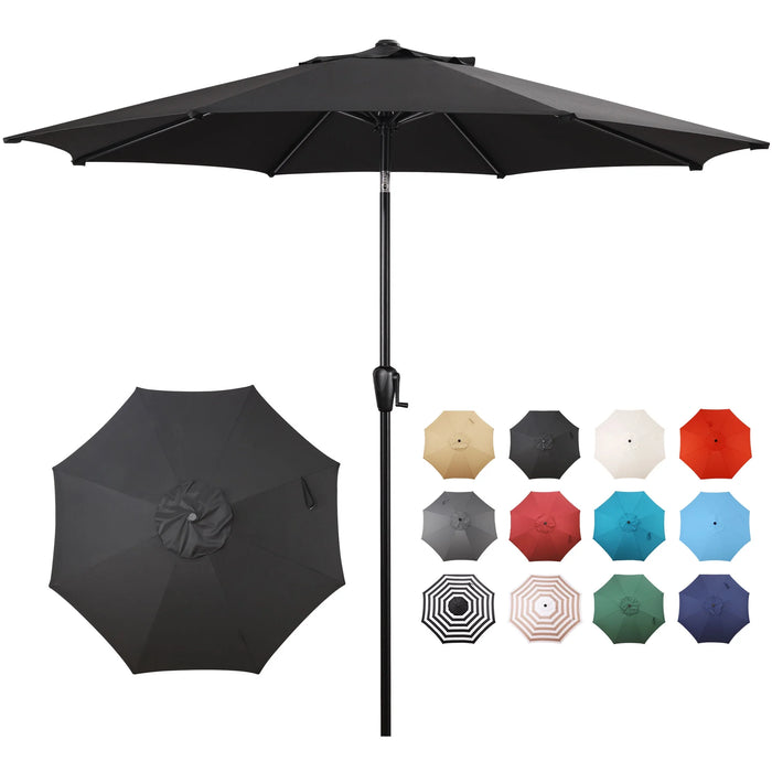 9 FT Patio Umbrella W/ Push Button Tilt and Crank Outdoor Umbrella, 8 Sturdy Ribs, UV Protection, Solution-Dyed Fabric, Black