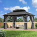 10'X12' Gazebo Hardtop Gazebo, Aluminum Frame Pergola with Double Galvanized Steel Roof, Permanent Outdoor Metal Canopy with Curtain & Netting for Patio, Backyard, Deck, Dark Grey