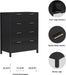 4 Drawer Dressers for Bedroom, Modern Closet Chest of Drawers with Waveform Fluted Panel, Large Wood Storage Dresser Organizer for Nursery Bedroom Living Room Hallway Closet, Black