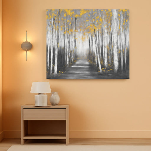 Birch Forest Canvas Wall Art: Large Abstract Tree Painting with Gold Foil Hand Painted Textured Artwork for Bedroom