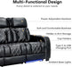 Home Theater Seating, Power Reclining Sofa with Adjustable Headrests, PU Leather 3 Seat Recliner Sofa Couch Set with Ambient Lighting, Cup Holders, USB & Type C Ports, Armrest Storage, Black