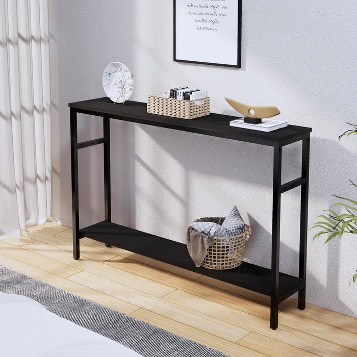 Narrow Console Table, 47 Inch Sofa Table with Adjustable Shelf, 2-Tier Long Skinny Table for Hallway, Entryway, Living Room, Foyer, Black