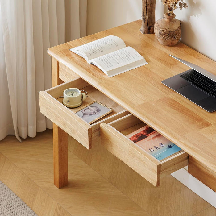 Solid Wood Desk with Drawer (Wood Color, 47.2Inch)