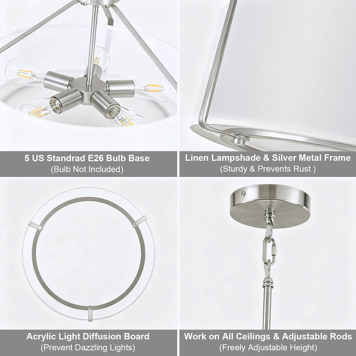 20Inches White Drum Chandelier Large Pendant Lights for Dining Room