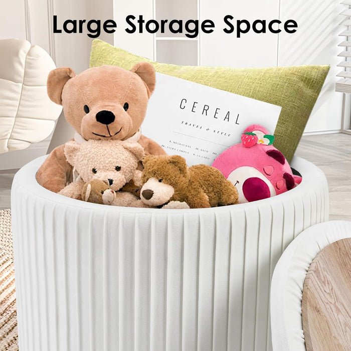 Round Set of 3 Ottoman with Storage-Upholstered Velvet Vanity Stool for Makeup Multifunctional Ottomans Coffee Table Padded Seat Foot Rest for Living Room&Bedroom（White）