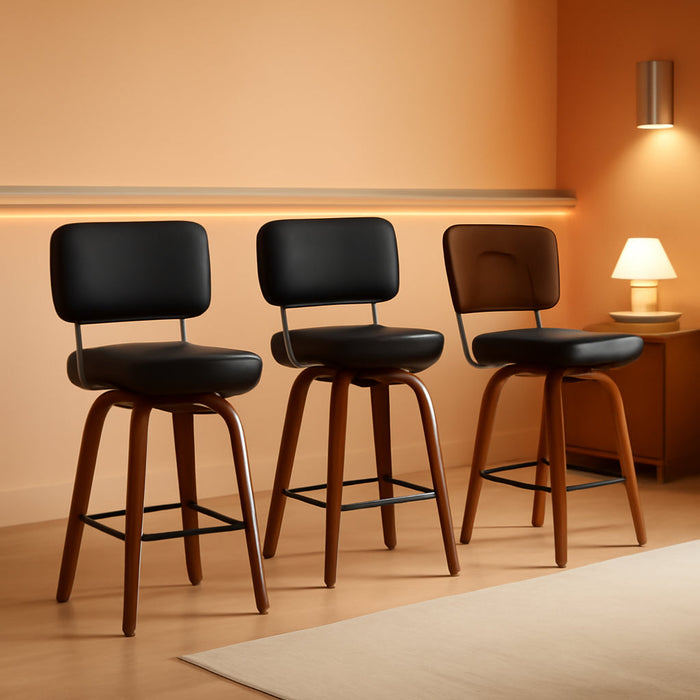 Swivel Bar Stools Set of 3, 26" Counter Height, Black