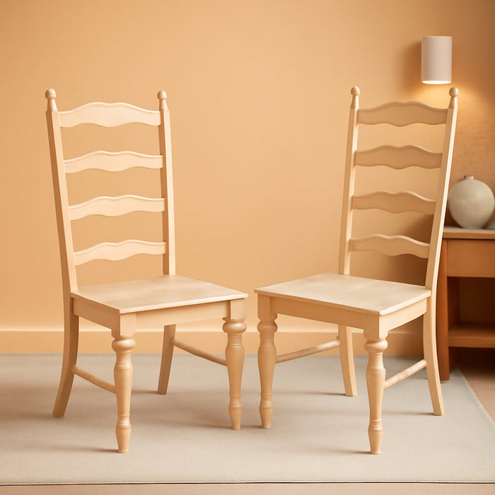 Set of 2 Maine Ladderback Chairs Dining/Kitchen/Study/Balcony, Solid Wood, Parawood Construction, 42.1"H, Ready to Paint or Stain in Any Color, Unfinished