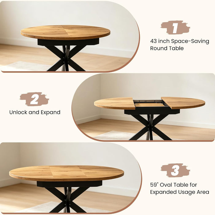 43"-59" Extendable Dining Table for 4-6, Heavy Duty X-Leg Table
