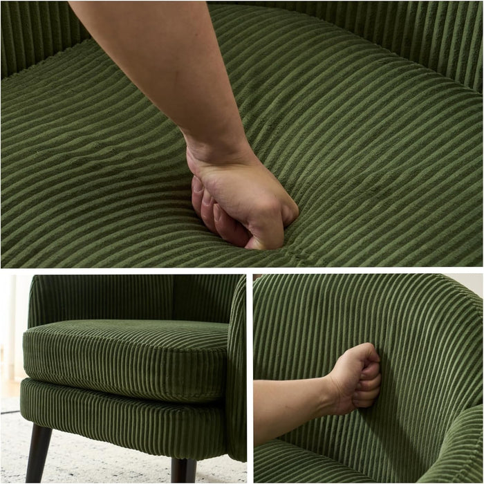 30.3" Wide Modern Barrel Accent Armchair with Track Armrest, Solid Wooden Legs, Comfy Upholstered Club Chair,Round Single Home Sofa for Living Room, Bedroom, Reading Room, Corduroy Green