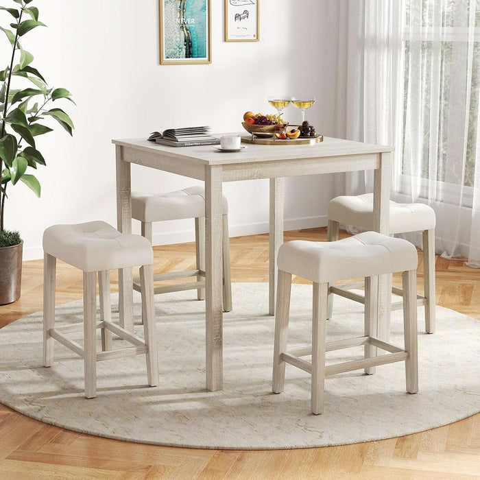5-Piece Bar Table Set, Square Breakfast Set for 4 W/Padded Stools, Small Kitchen Table Set W/Rubber Wood Legs, Space-Saving Dining Table Set for Living Room, Kitchen, Small Space