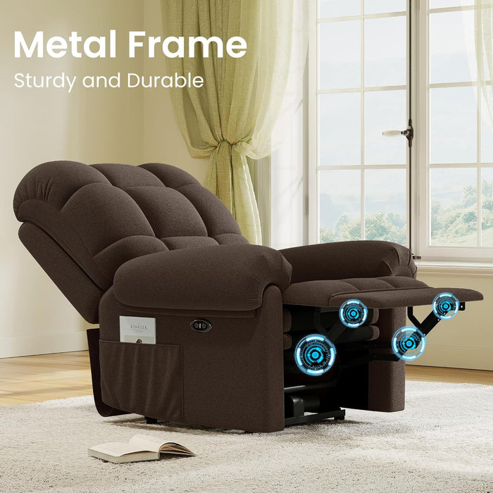 2024 New Power Recliner Chair for Adults, Adjustable Electric Chair Power Reclining Sofa, USB Port, Ultra-Comfy Teddy Fleece Recliner for Living Room, Tool-Less Assembly Single Sofa, Coffee