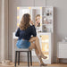 Small Vanity Desk with Mirror and Lights, Makeup Vanity Desk with Adjustable Brightness 3 Light Modes, RGB Storage Cabinet, Power Outlet, Drawer, Shelves, Vanity Table for Women Girls Bedroom