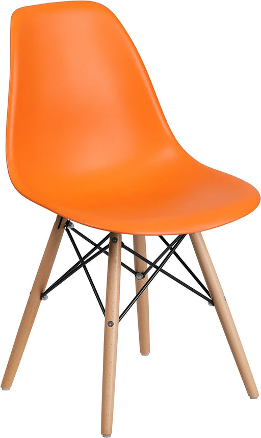 Elon Series Orange Plastic Chair with Wooden Legs for Versatile Kitchen, Dining Room, Living Room, Library or Desk Use