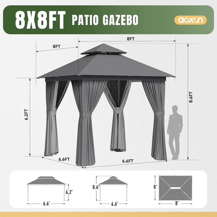 8x8Ft Durable Outdoor Gazebo With Mosquito Netting