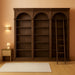 Traditional 8' Tall Wood Bookcase Wall with Ladder Office Bookcase Brown