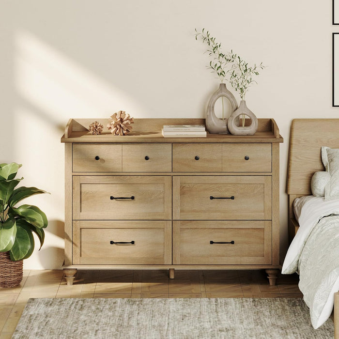 Oak Dresser Featuring Six Deep Drawers StorageUnit