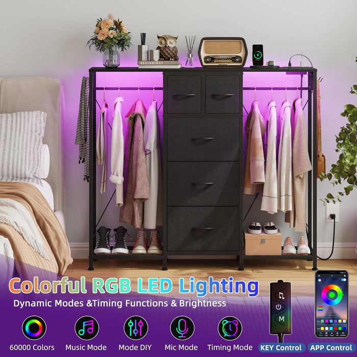 49.2In Wide Dresser With Hanging Racks LEDLighting