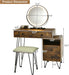 Vanity Desk with Reversible Side Cabinet, Makeup Vanity Table with Lighted Mirror, 3 Color Lights, 4 Drawers, Bedroom Dressing Table with Nightstand and Stool, Rustic Brown