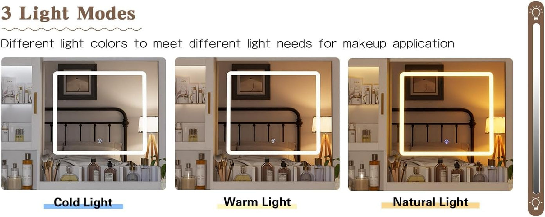 Makeup Vanity with LED Lighted Mirror & Built-In Power Socket, Dressing Table with Single Cabinet & 2 Storage Drawers, Bedroom Vanity Desk Station with Matching Stool (052 White)