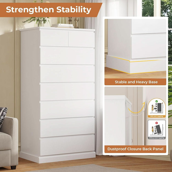 White Tall Dresser With 8 Drawers 59.7 Inch Vertical Bedroom Storage White Tall Dresser With 8 Drawers 59.7 Inch Vertical Bedroom Storage
