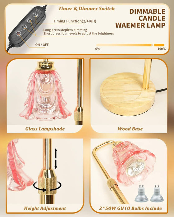 Candle Warmer Lamp with Timer, Adjustable Height and Dimmable, Birthday Christmas Gifts for Women, Mothers Day Gifts for Mom, Unique House Warming Gifts New Home Decor(Pink)