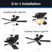 44" Black Indoor Ceiling Fan with Light, 5 Blades, Pull Chains & Reverse Airflow