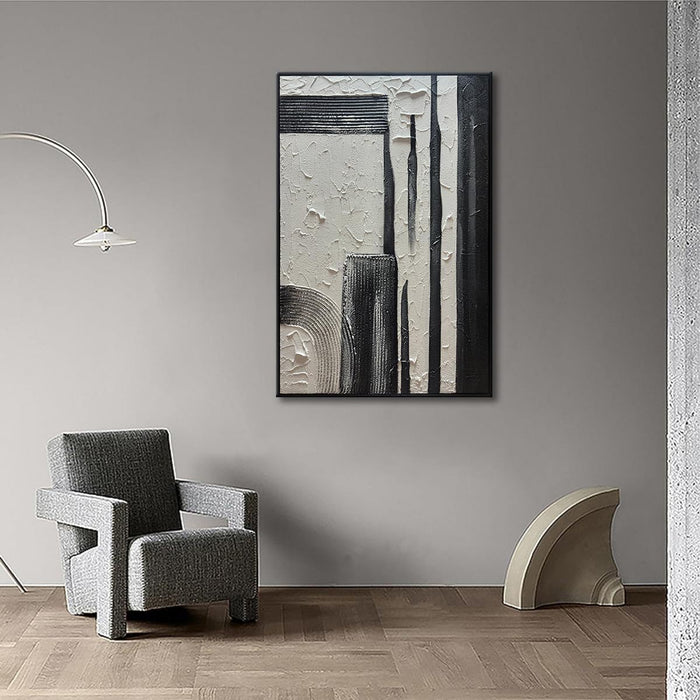 Hand Painted Black and White Textured Wall Art Black Framed Abstract Oil Paintings on Canvas Large Texture Minimalism Artwork for Home Decorations